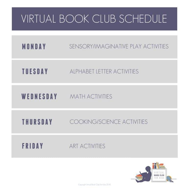 Weekly Schedule for Virtual Book Club for kids Activities