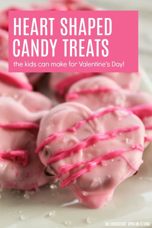 Heart Shaped Candy Treats Using Pretzels and White Chocolate Candy Pieces with Sprinkles