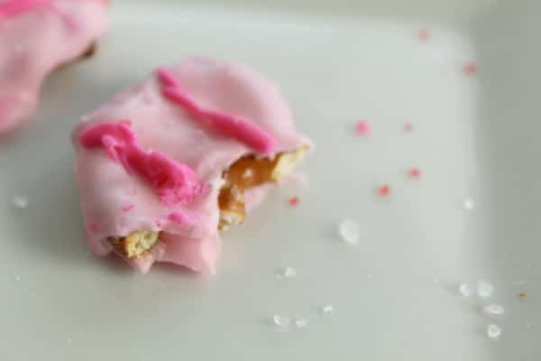 Heart Shaped Pretzel Candy Treat for Valentine's Day with Pink Stripes