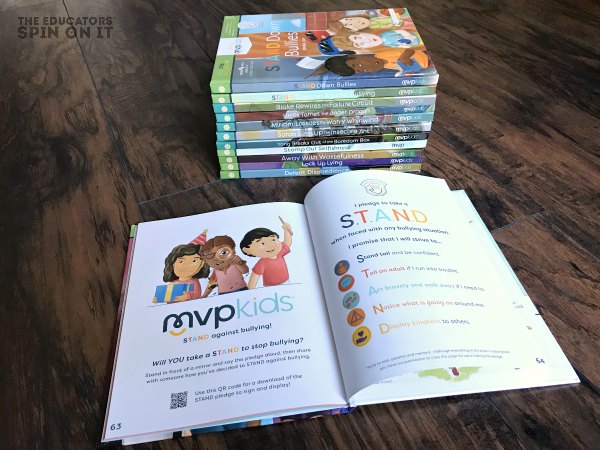 MVPKids Short Stories on Building Character with Book Open to Pledge to Stand Up to Bullies