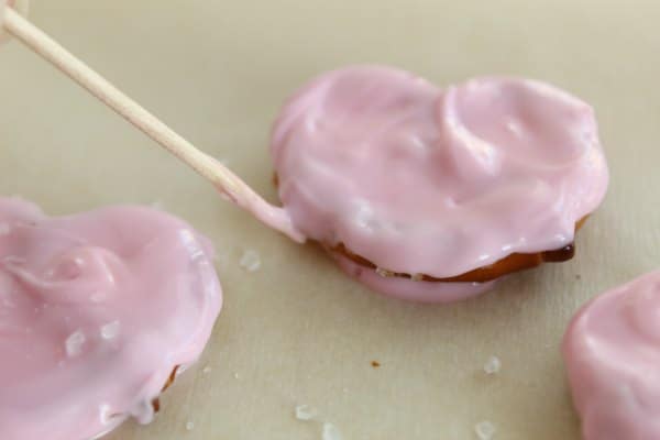 Making Candy Covered Pretzel Hearts for Valentine's day