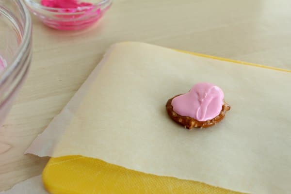 Melted Candy Heart Shaped Pretzel for Valentine's Day Treat