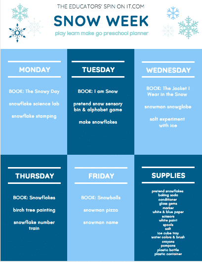 Snow Week Preschool Planner Preview