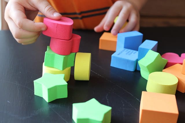 Math activity with foam shapes for preschoolers