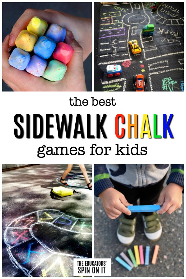 Children holding sidewalk chalk to play learning activities