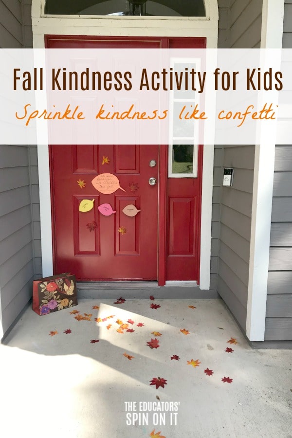 Front door covered with leaves for random act of kindness in fall