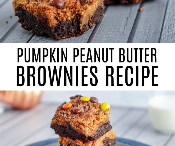 Pumpkin Peanut Butter Brownies with Candy Topping of Orange, Yellow and Brown.