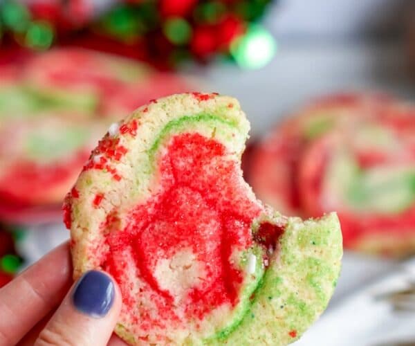 Christmas Roll Sugar cookie Recipe with red and green sprinkles