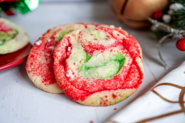 Christmas Roll Sugar cookie Recipe with red and green sprinkles