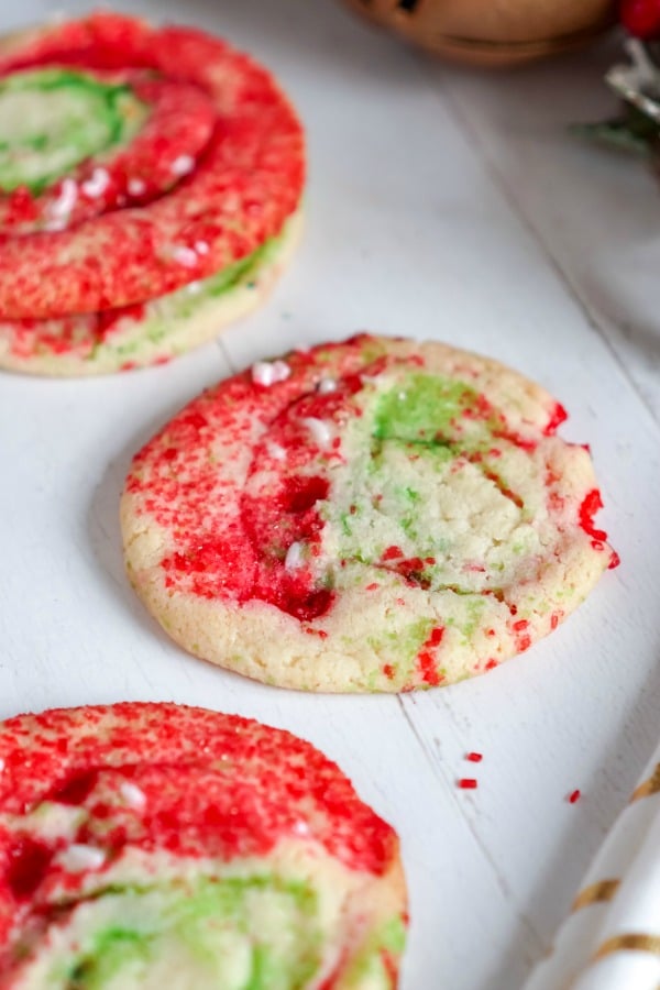Christmas Roll Sugar cookie Recipe with red and green sprinkles