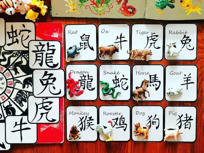 Chinese New Year Signs with Plastic animals laid on top