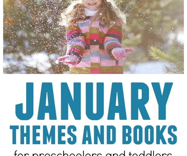 Child playing with snow featuring January themes and books suggestions for kids