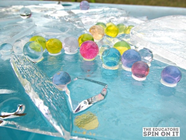 water beads on ice