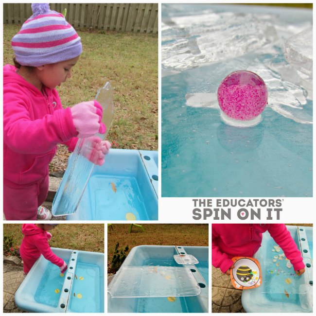 Child playing with Water Beads and Ice Activity