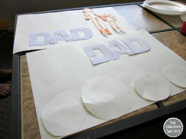 Set up for DAD fathers day painting project with paper