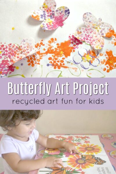 Young child creating butterfly art project inspired by book Waiting for Wings by Lois Ehlert