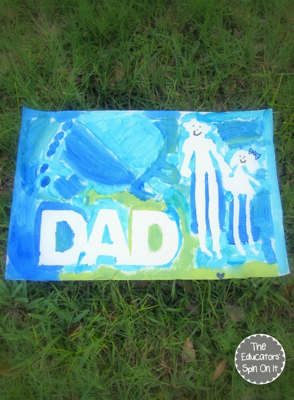 DAD paint resist with father and daughter outline for fathers day craft