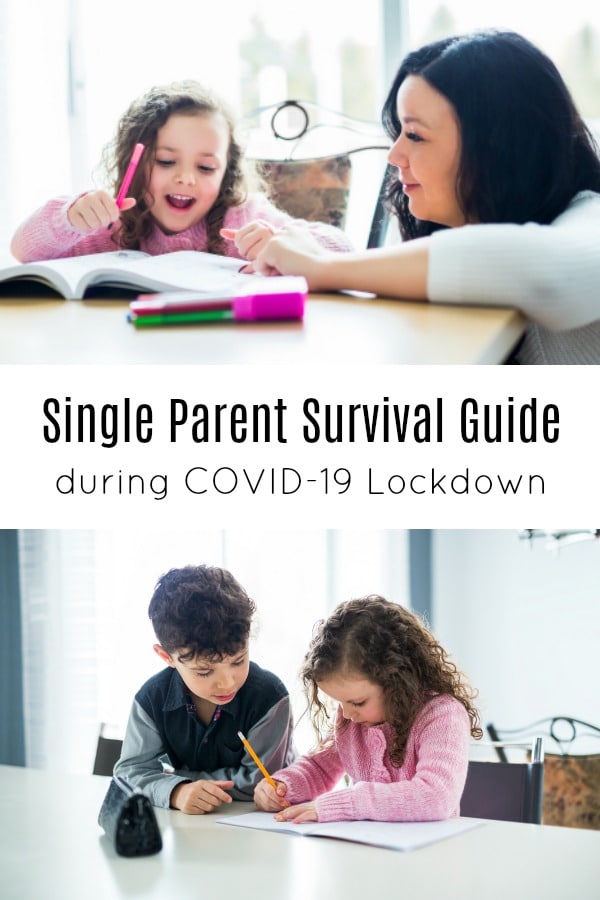 single parent support child at home at counter with school work