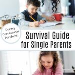 single parent support child at home at counter with school work
