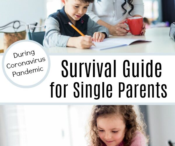 single parent support child at home at counter with school work