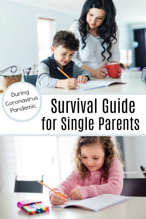 single parent support child at home at counter with school work