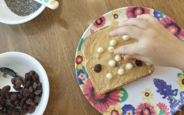 Bread with edible items to represent sedimentary Rocks