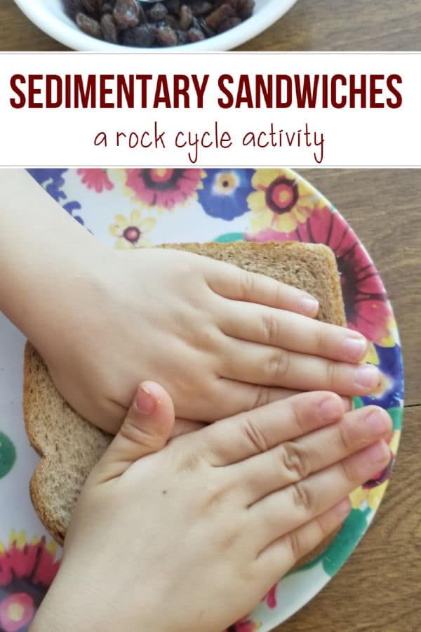 child making sandwiches to represent sedimentary rocks using edible items