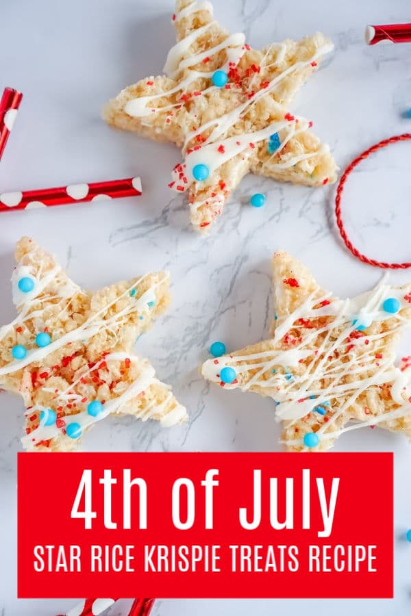 Red, White and Blue Sprinkles on Star Rice Krispie Treat for 4th of July Dessert