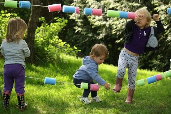 Backyard abacus for kids with pool noodles