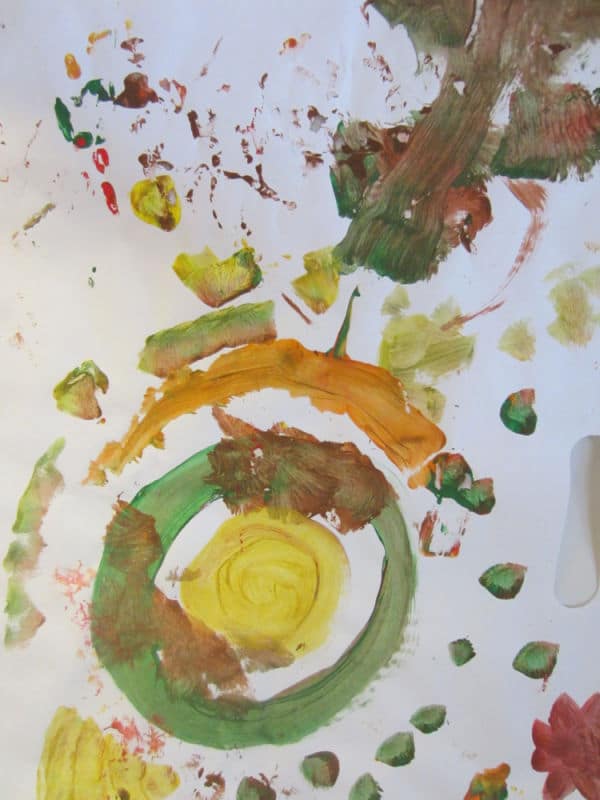 Toddler Fall Painting with Leaves