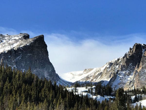 Snow on mountains in Rocky Mountain National Park