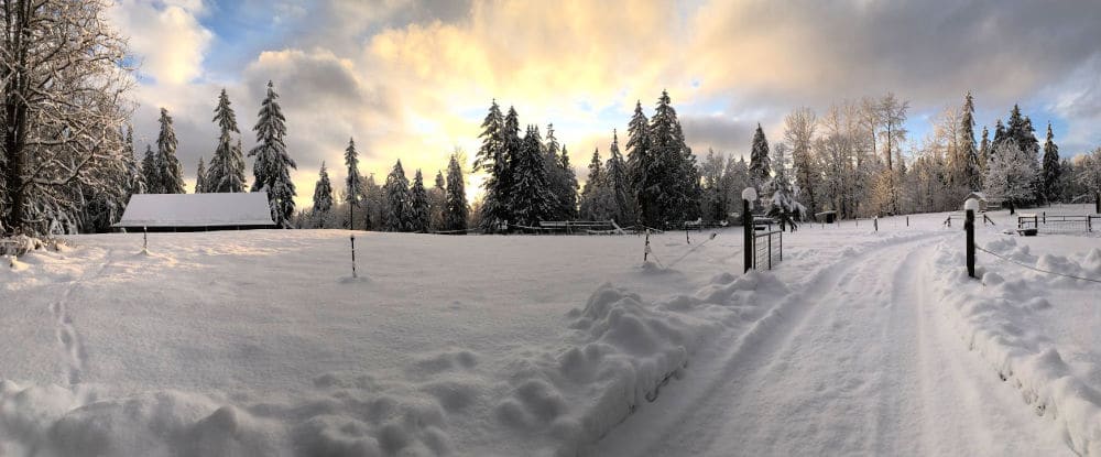 Snow covered farm in Washington during Winter