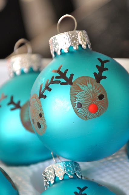 fingerprint reindeer on christmas ornament