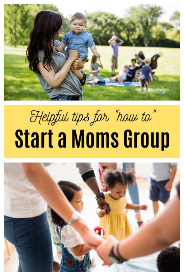 Moms group meeting a various locations with kids like the park and a meeting room.