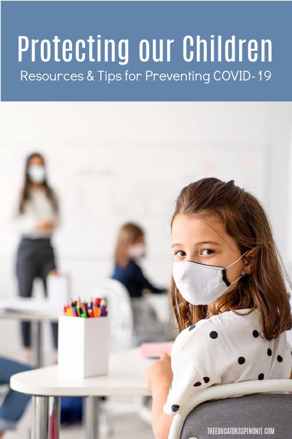 Child wearing mask in school setting to help to protect spread of COVID 19 in schools.