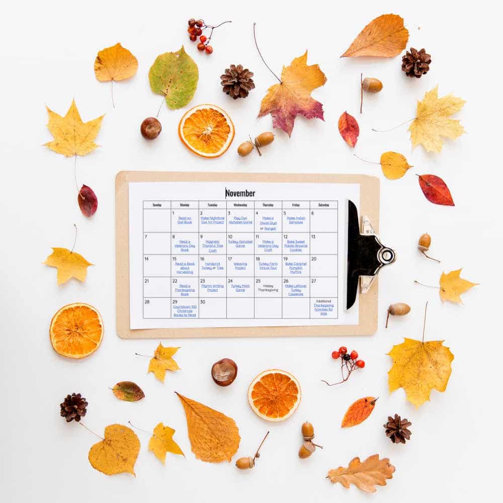 November Activity Calendar for Kids