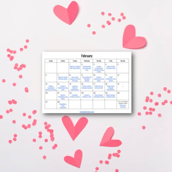 February Activity Calendar for Kids