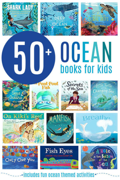A collection of 50+ Ocean Books for Kids. Plus activity ideas too!