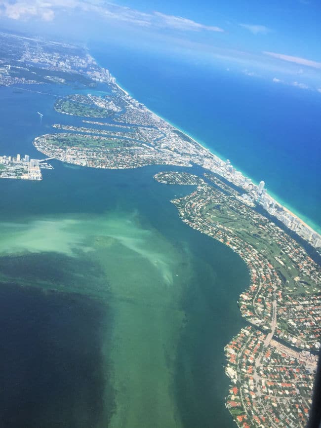 View of Beach and Inter coastal water Flying over Miami, Florida