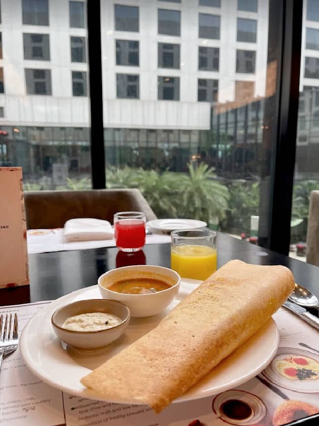 Dosa breakfast at buffet at Novotel Hotel in Aerocity, India