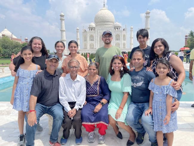 Family photo at Taj Mahal in Agra, India
