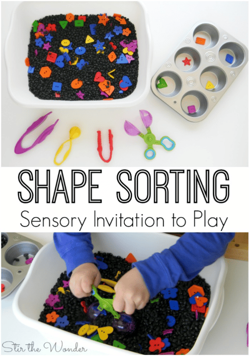 Shape Sorting Sensory Bin for Preschool