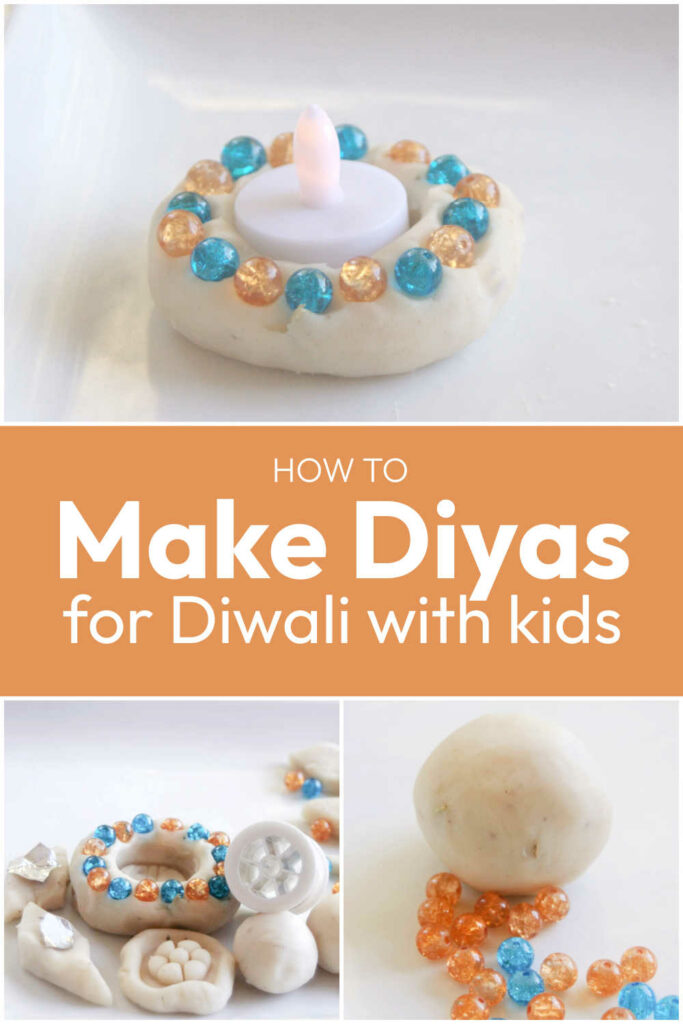 How to make Diyas for Diwali with Kids Using Playdough and Beads