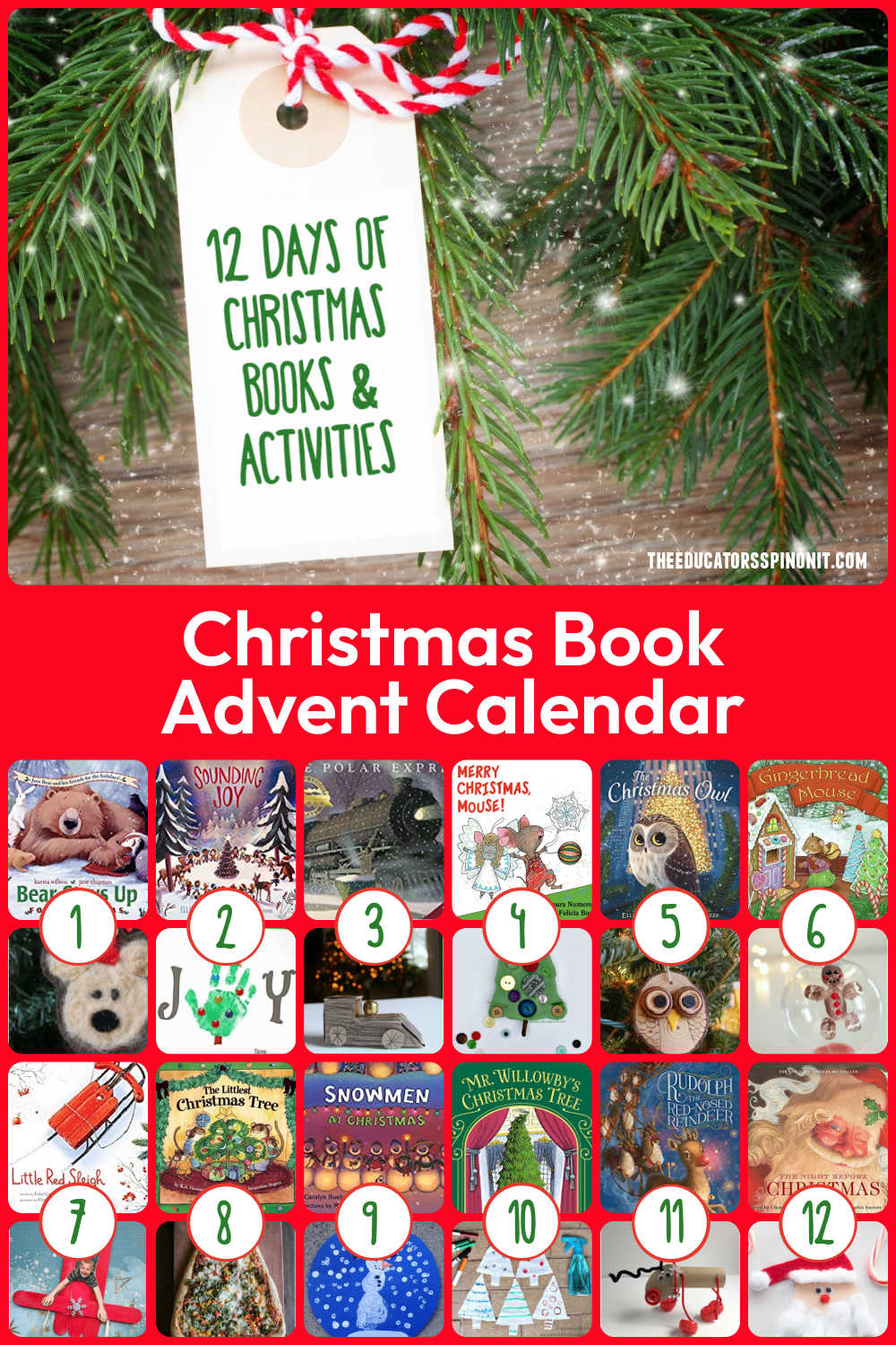 Christmas Book Advent Calendar for Kids!  12 Days of Christmas Books and Activities this holiday season. 
