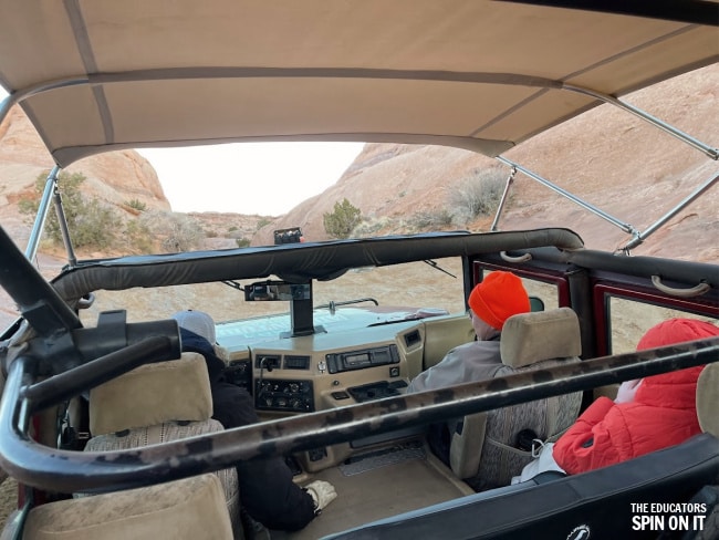 Inside of Moab Adventure Center's Hummer H1 on the Slickrock Hummer Safari Tour