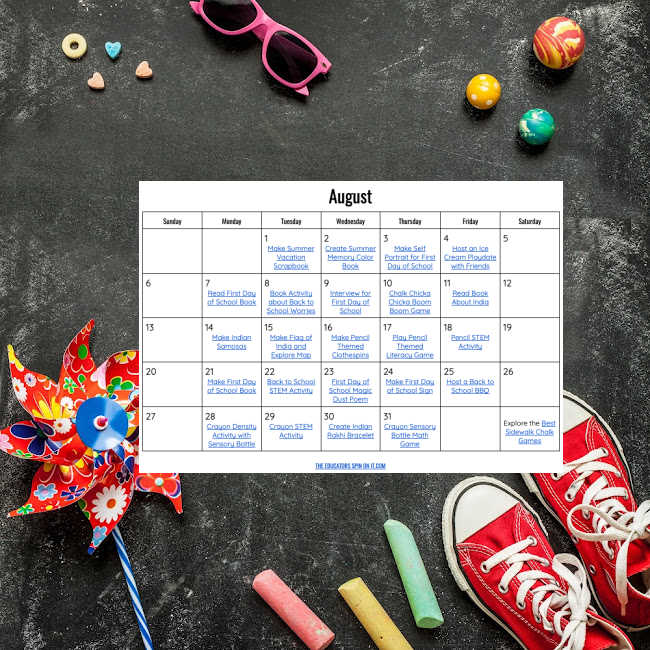 August activity calendar for summer fun