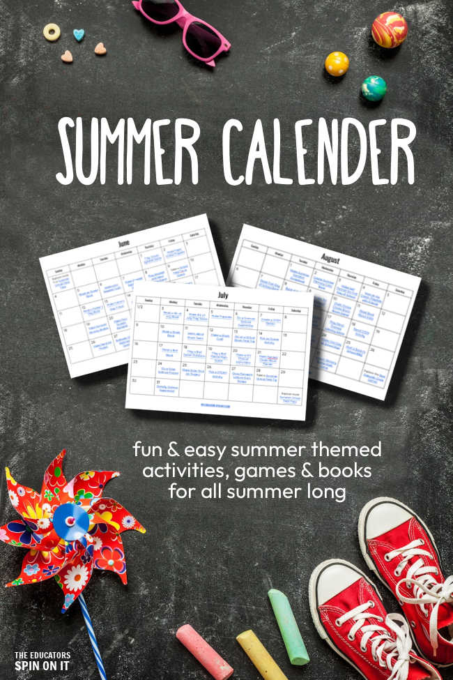 Summer Calendar for Kids. Explore fun and easy summer themed activities for June, July and August.
