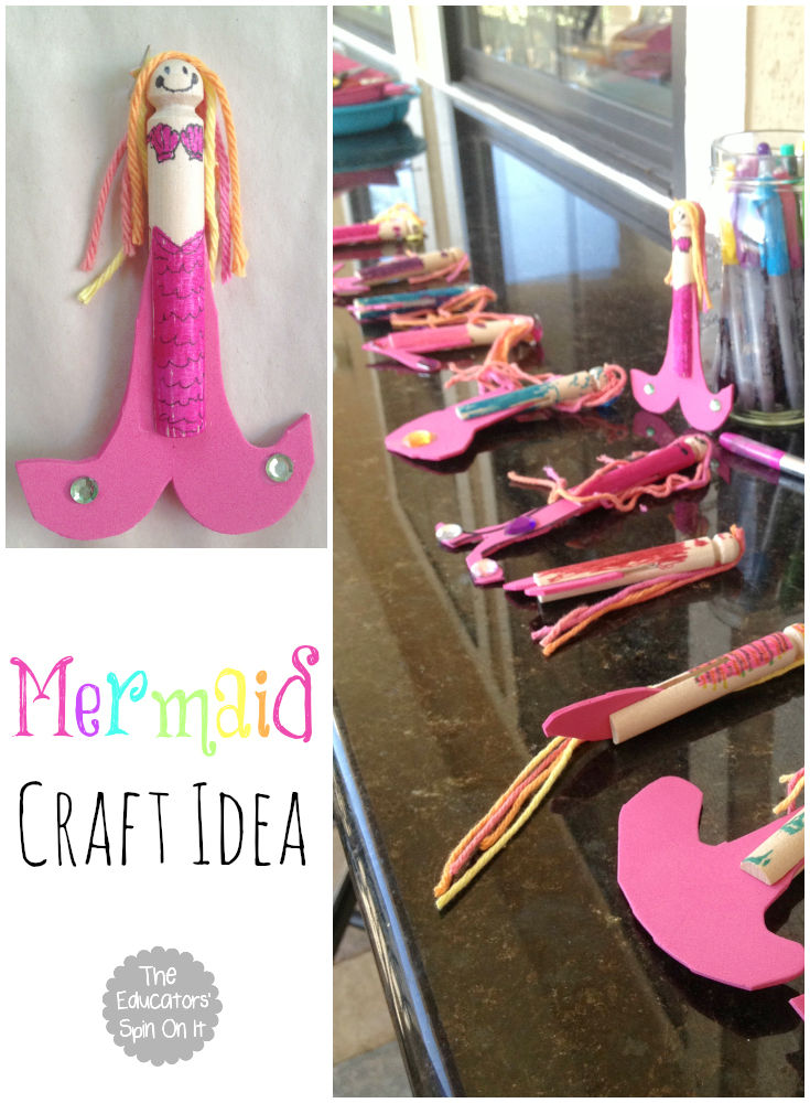 Clothespin Mermaid Craft Idea for Kids at Ocean Themed Birthday Party