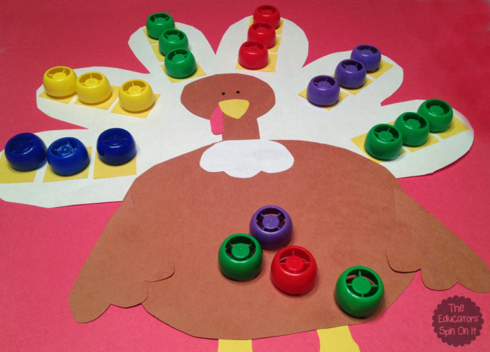 Turkey Busy Bag Activity with recycled lids
