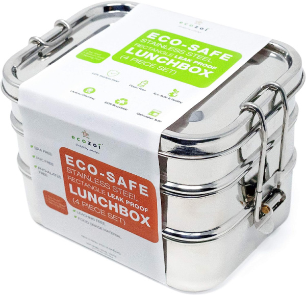 ecozoi Stainless Steel Lunch Box 3-Tier Leak Proof Stackable Lunch Container Convertible